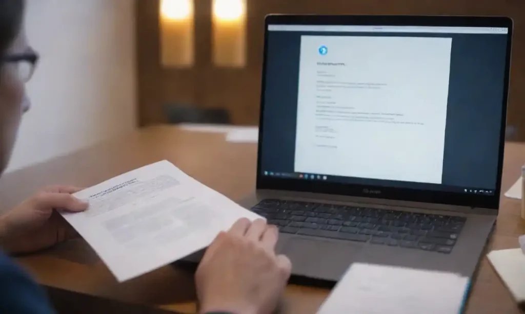 A person reading a document titled Privacy Laws with a laptop and data protection icons nearby.