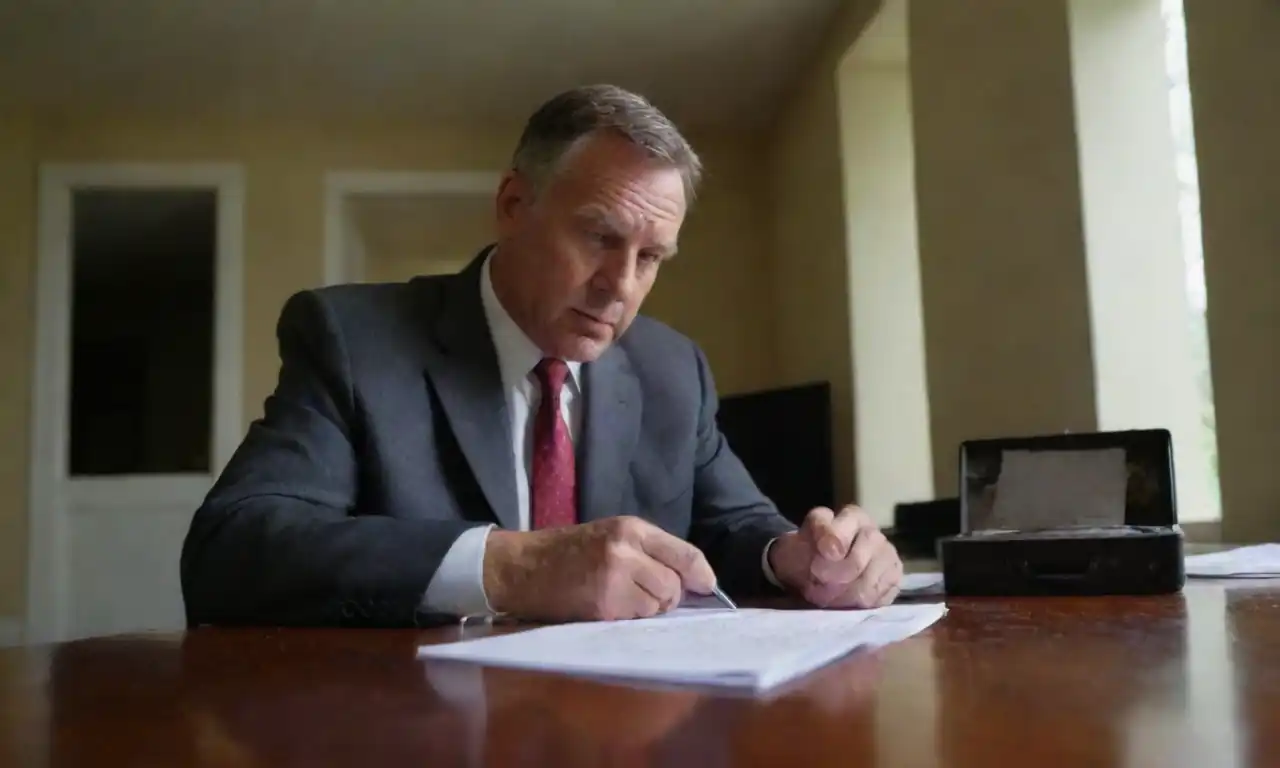 An insurance adjuster examining damage at a property, taking notes and photographs.