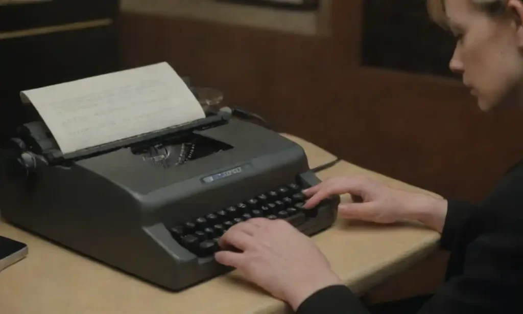 A professional stenographer at a desk